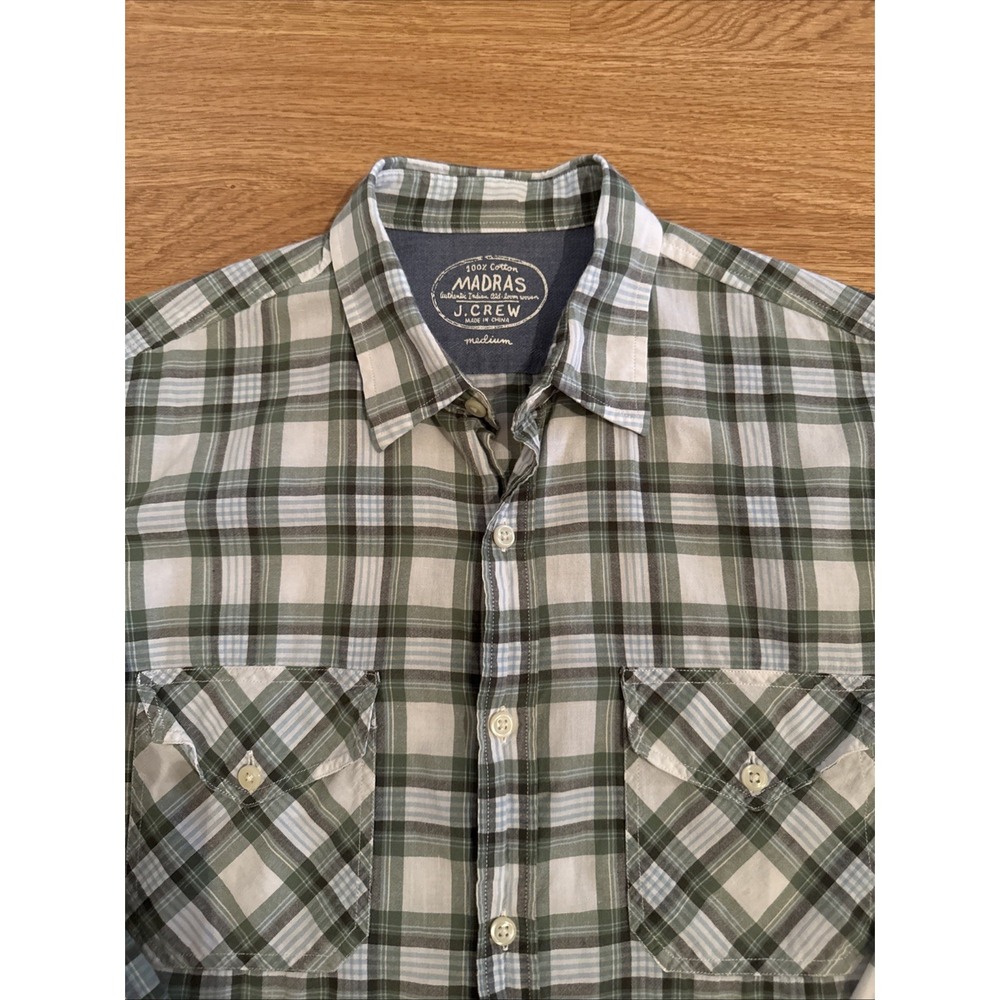 J. Crew Indian Madras Shirt Men's Medium Multicolor Plaid Light Weight Cotton - Picture 2 of 6